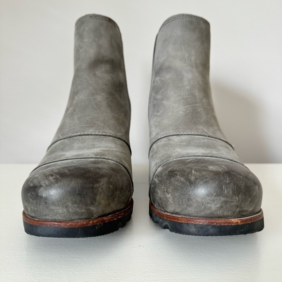 Sorel Lea Wedge Boots Dark Gray Pull-On Waterproof Leather Winter Shoe 11 - Picture 8 of 15